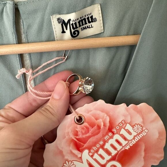 Show Me Your MuMu Emily Maxi Dress in Silver Sage Crisp Size Small - Picture 3 of 5